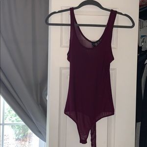 Burgundy mesh bodysuit